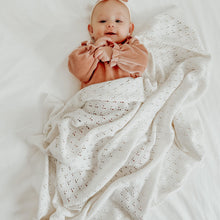 Load image into Gallery viewer, Vanilla White Pointelle Knit Blanket
