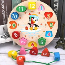 Load image into Gallery viewer, Montessori Cartoon Animal Educational Wooden Beaded Geometry  Digital Clock Puzzles Matching Clock Toy For Children
