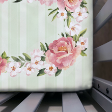 Load image into Gallery viewer, Jersey Knit Polyester Bedding Set in Pinstripes and Peonies
