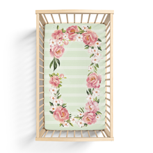 Load image into Gallery viewer, Jersey Knit Polyester Bedding Set in Pinstripes and Peonies
