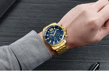 Load image into Gallery viewer, Luxury Men's Gold Business Watches Quartz Analogue Wristwatch Stainless Steel Waterproof Luminous Watch

