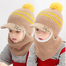 Load image into Gallery viewer, Thick Knitted Acrylic Winter Beanie Hats For Kids Child Outdoor Warm Balaclava Cap Girls Boys Bib Mask Face Cover Hairball Hat  Beanie Cap Mask Scarf Hat Set Outdoor Sport Warm Beanies Hat For Men Knitted Hats Bandana Hiking Camping Kid Neck Warmer Cap
