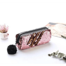 Load image into Gallery viewer, Shiny Reversible Girls Pencil Case Glitter Design Double Color Zipper Make Up Bag Stationery Case For Students
