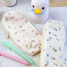 Load image into Gallery viewer, Simple Small Flowers White Fresh Style Pencil Bag Students Pencil Cases Unique Makeup Lightweight Cosmetic Bag Pouch
