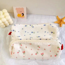 Load image into Gallery viewer, Simple Small Flowers White Fresh Style Pencil Bag Students Pencil Cases Unique Makeup Lightweight Cosmetic Bag Pouch
