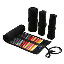 Load image into Gallery viewer, Students Roll Design Black Color Pencil Retro Canvas Wrap Up Pencil Case High Quality Stationary Pouch
