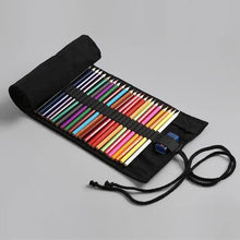 Load image into Gallery viewer, Students Roll Design Black Color Pencil Retro Canvas Wrap Up Pencil Case High Quality Stationary Pouch
