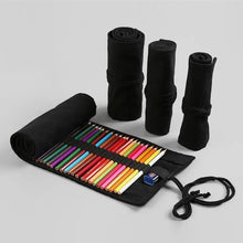 Load image into Gallery viewer, Students Roll Design Black Color Pencil Retro Canvas Wrap Up Pencil Case High Quality Stationary Pouch
