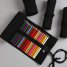 Load image into Gallery viewer, Students Roll Design Black Color Pencil Retro Canvas Wrap Up Pencil Case High Quality Stationary Pouch
