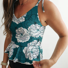 Load image into Gallery viewer, Tie Shoulder Breastfeeding Peplum Tankini Swimsuit Top

