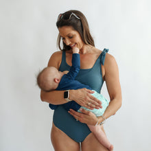 Load image into Gallery viewer, Ribbed One Piece Tie Shoulder Breastfeeding Swimsuit
