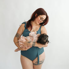 Load image into Gallery viewer, Ribbed One Piece Tie Shoulder Breastfeeding Swimsuit
