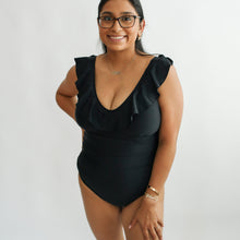 Load image into Gallery viewer, Lace Up Ruffle Neck One Piece Breastfeeding Swimsuit
