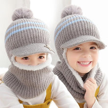 Load image into Gallery viewer, Thick Knitted Acrylic Winter Beanie Hats For Kids Child Outdoor Warm Balaclava Cap Girls Boys Bib Mask Face Cover Hairball Hat  Beanie Cap Mask Scarf Hat Set Outdoor Sport Warm Beanies Hat For Men Knitted Hats Bandana Hiking Camping Kid Neck Warmer Cap
