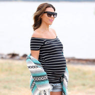 Striped Off-the-Shoulder Maternity Shirt - Black