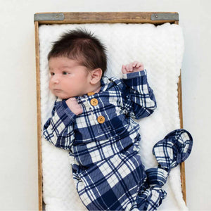 Knotted Baby Gown - Blue Plaid