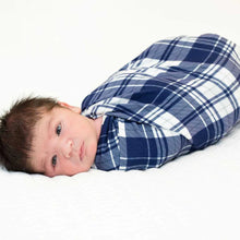 Load image into Gallery viewer, Stretchy Swaddle Knit Blanket - Blue Plaid

