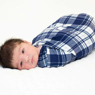Stretchy Swaddle Knit Blanket - Blue Plaid