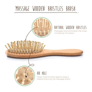 Natural Wooden Baby Hair Brush Set