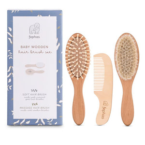 Natural Wooden Baby Hair Brush Set