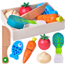 Load image into Gallery viewer, 12 Pcs Wooden Pretend Cutting Play Food Set for Kids
