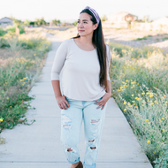 Ivory Scoop Neck Nursing Top - 3/4 Sleeve