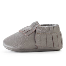 Load image into Gallery viewer, Slate Genuine Leather Baby Moccasins
