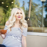 Striped Off-the-Shoulder Maternity Shirt - White